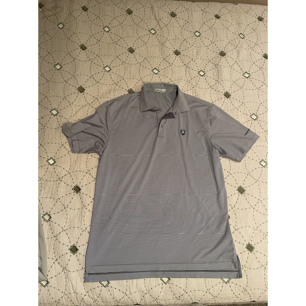 Peter Millar Mens Black White Pine Striped Short Sleeve Golf Polo Shirt Size XL.